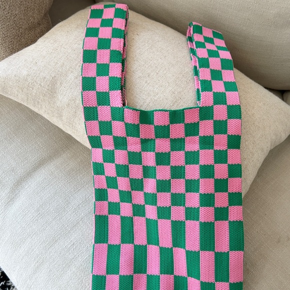 Handbags - Knit Checkered Green and Pink Bag/handbag